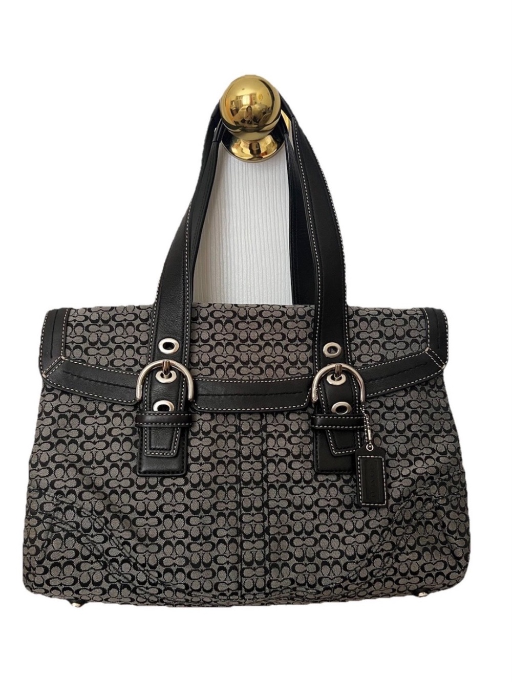 Coach Black Signature Jacquard Tote Shoulder Bag